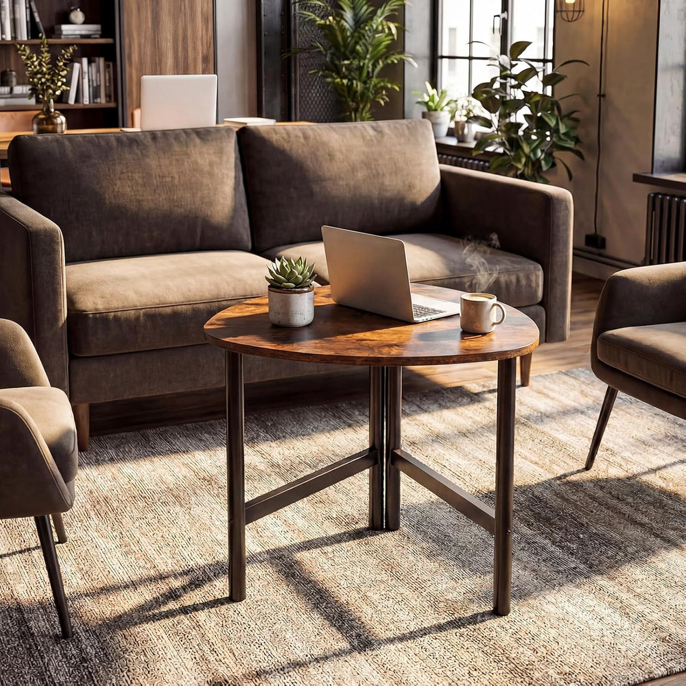 GOFLAME Triangular End Table, Modern Sofa Couch Side Table with Wood Faux Mar...