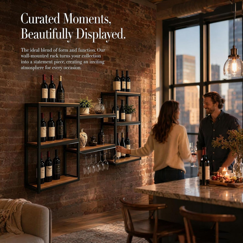 Wall Wine Rack with LED Lights, 3-Tier Modular Home Bar Shelves, Heavy Duty M...