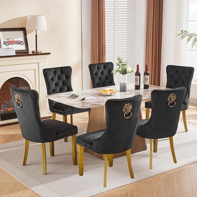 Velvet Dining Chairs Set of 6, Modern Tufted Dining Room Chair, Upholstered D...