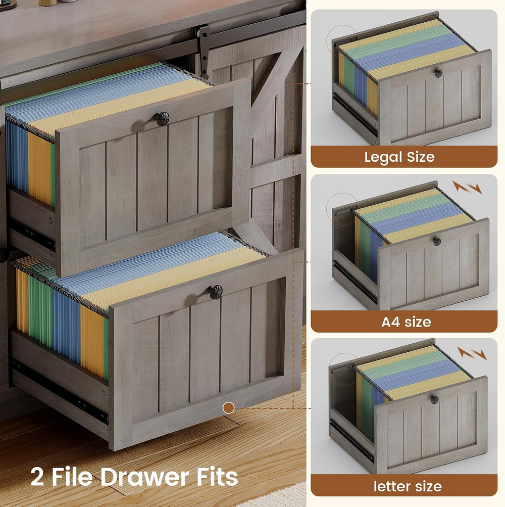 SEDETA 2 Drawer File Cabinet with Power Strip, 41” Farmhouse Filing Cabinet f...