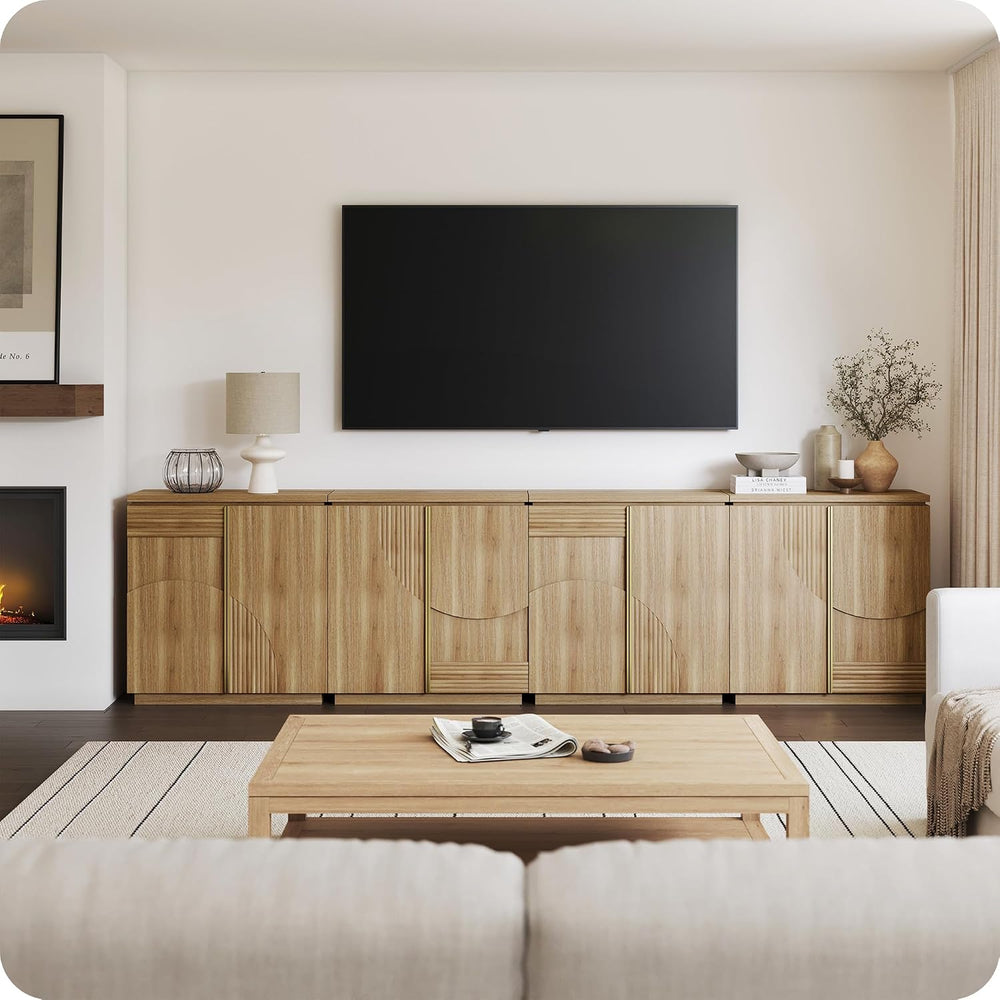 BELLEZE 94'' Mid Century Modern Sideboard Cabinet, Wood Arched Accent...