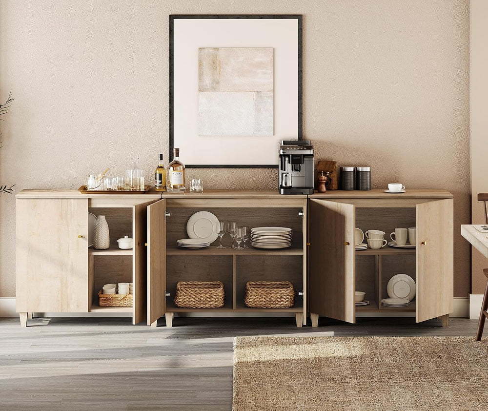 WAMPAT Modern Sideboards Credenza Storage Cabinets, 3 Pieces, Light Oak