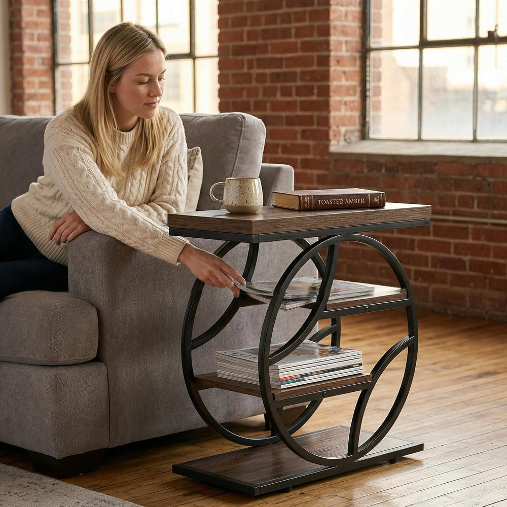 Tribesigns Side Table with 4-Tier Storage Shelf, 25-Inch Living Room Narrow E...
