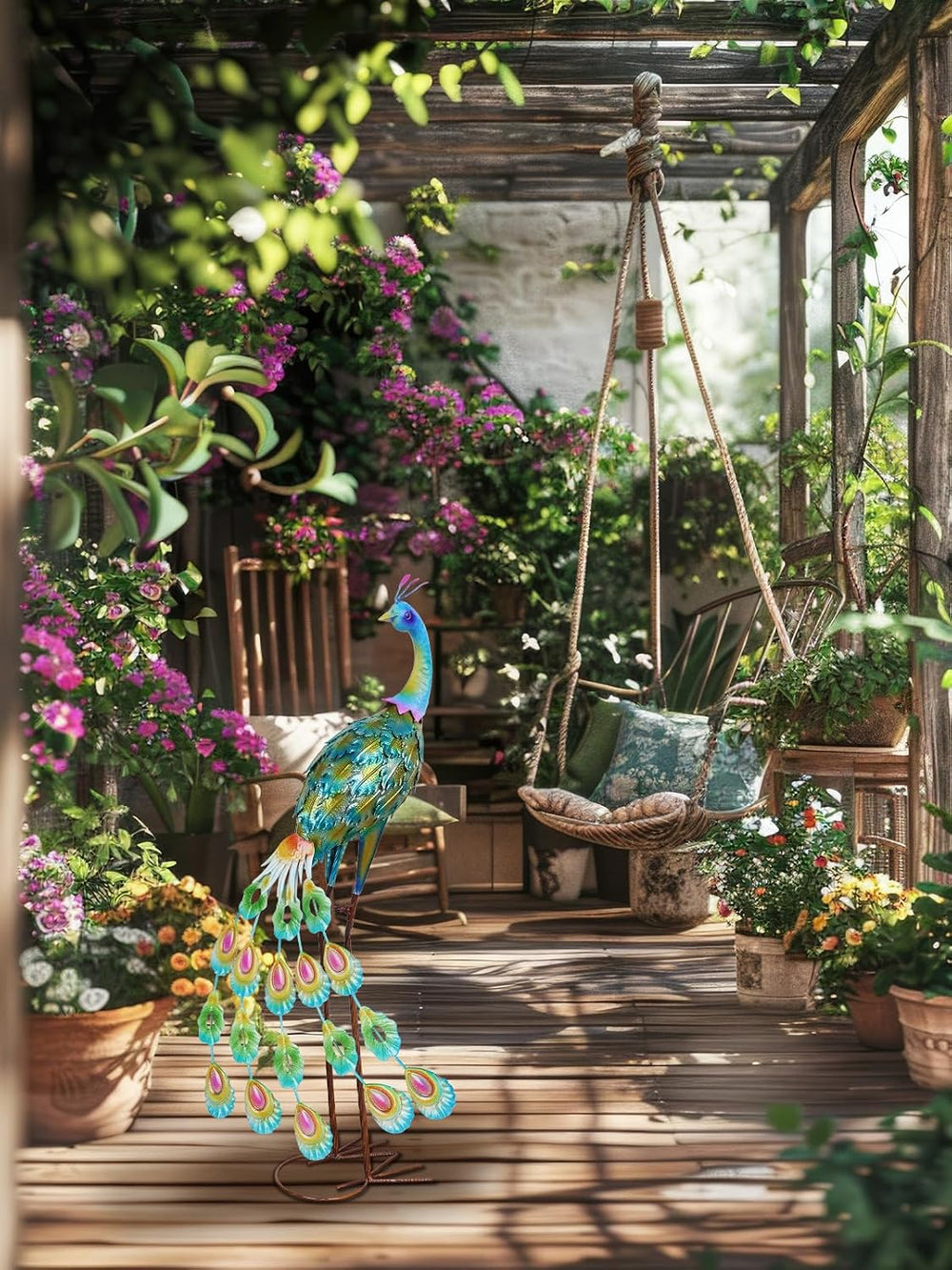 YEAHOME Garden Decor Outdoor Statues, 34" Large Metal Peacock Standing Y...