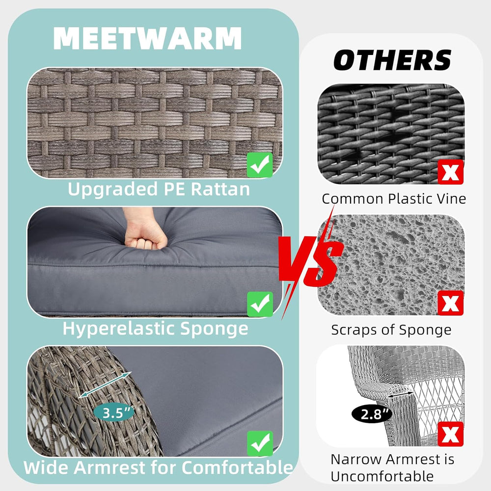 MEETWARM Outdoor Wicker Patio Glider Set, Loveseat for 2 Person Porch Furnitu...