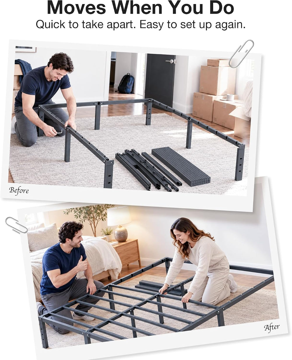 14 In Queen Bed Frame, Metal Platform Bed 15-Minute Solo Setup