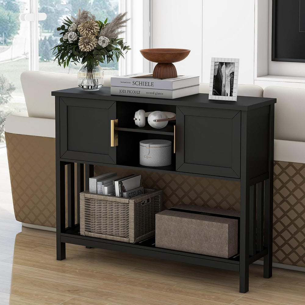 Entryway Table, Console Table, Sofa Table with 2-Door and Shelf, Black | Entr...