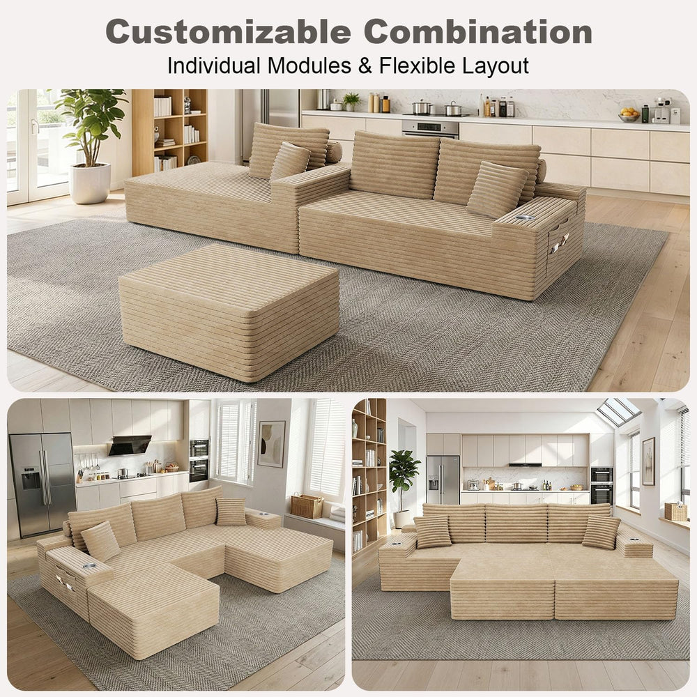 KCGKCG 106" Cloud Modular Sectional Couch with Ottoman, Modern U Shaped ...