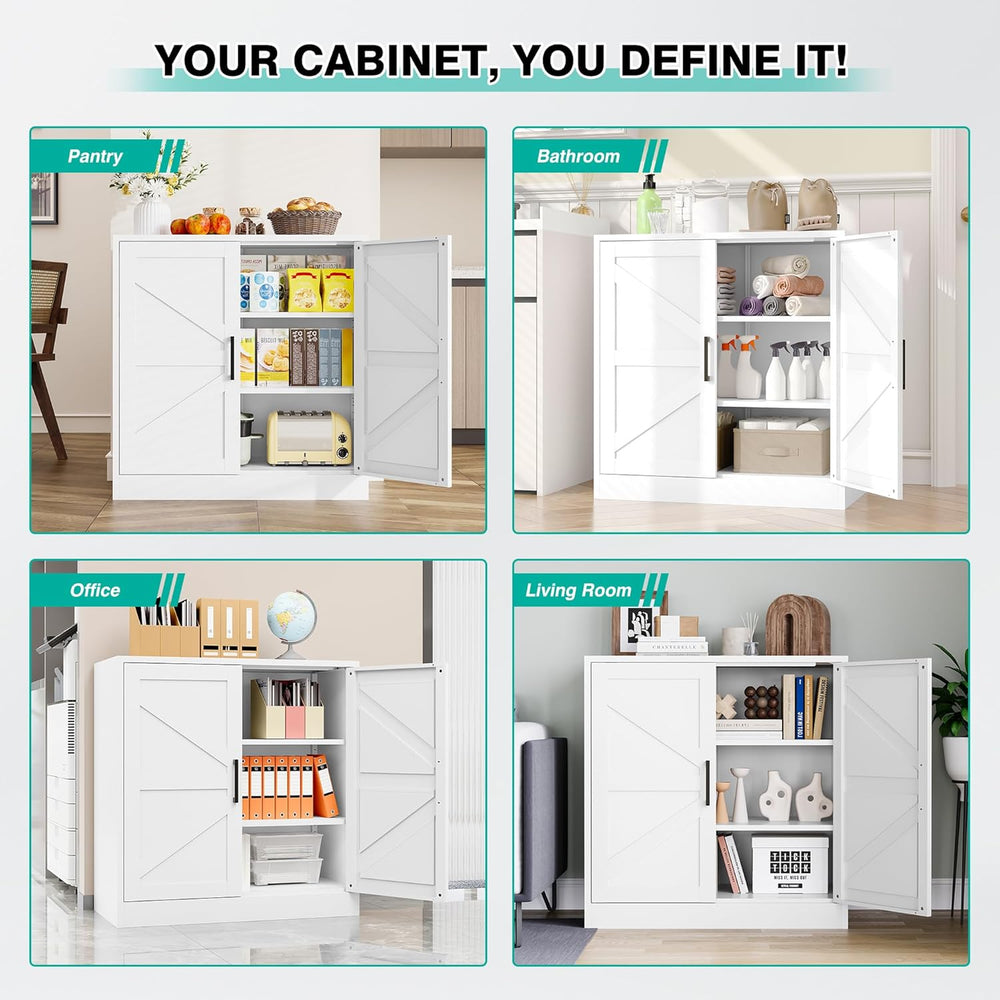 White Storage Cabinet with Doors and Adjustable Shelves,36" Farmhouse Fo...