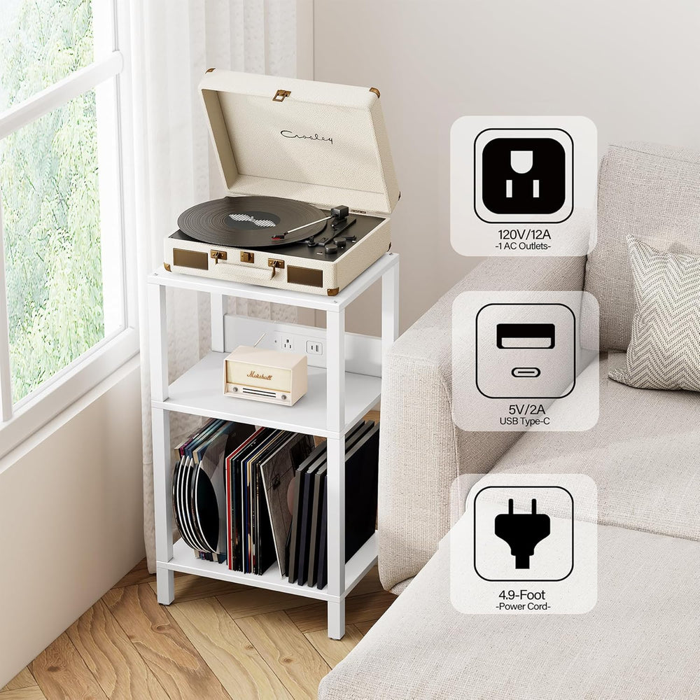 TUTOTAK Record Player Stand with Storage Up to 100 Albums | Record Storage Ta...