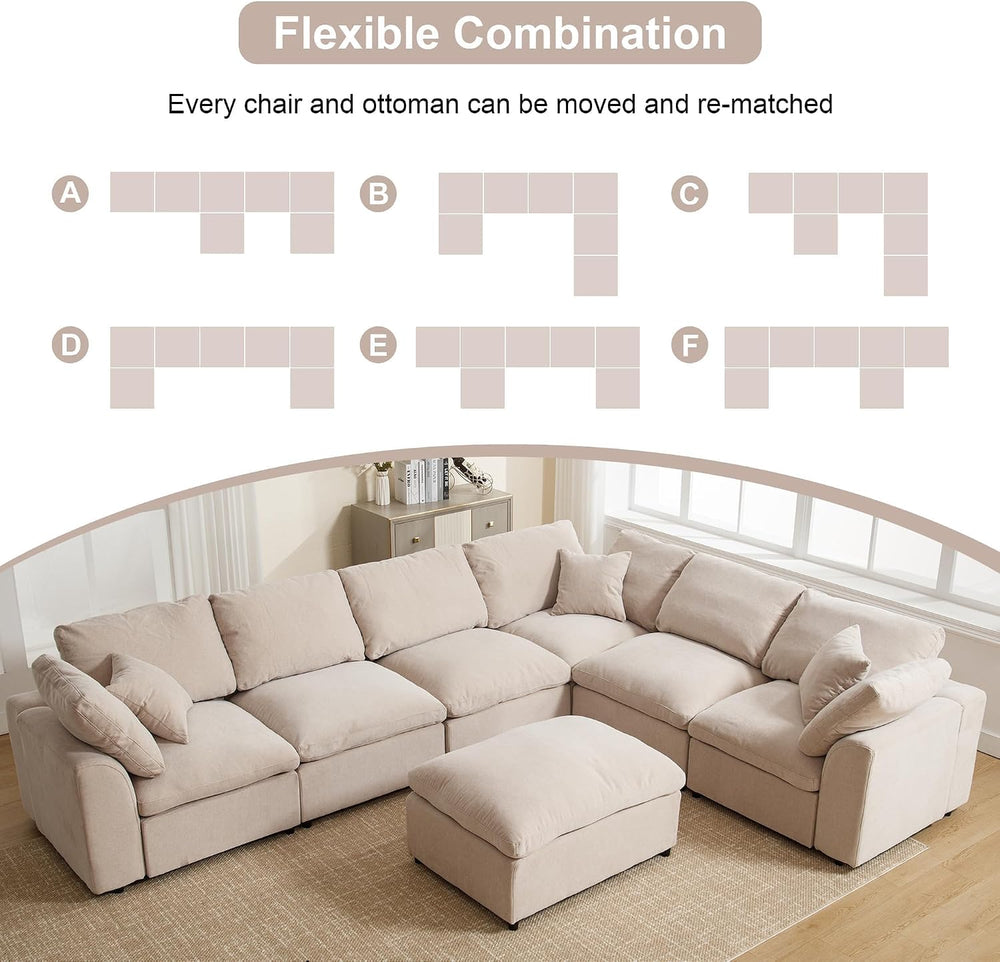 KIVENJAJA 130.3" Oversized Modular Sectional Cloud Sofa Couch, Beige
