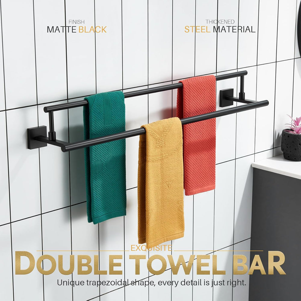 KOKOSIRI Bathroom Towel Bars 32-Inch Double Towel Rails Matte Black Towel Hol...
