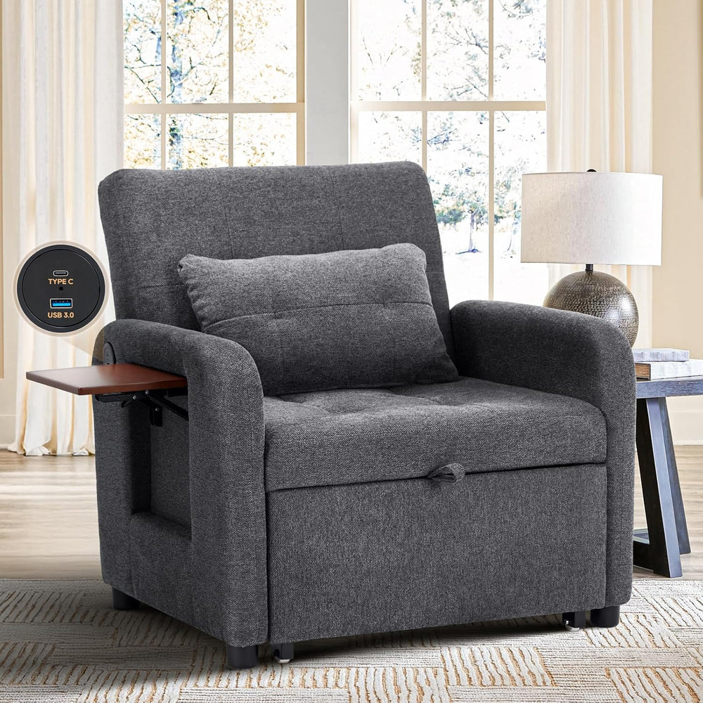 Convertible Sleeper Chair-Fabric Futon Sofa Bed, Single Sleeper Sofa, Small C...