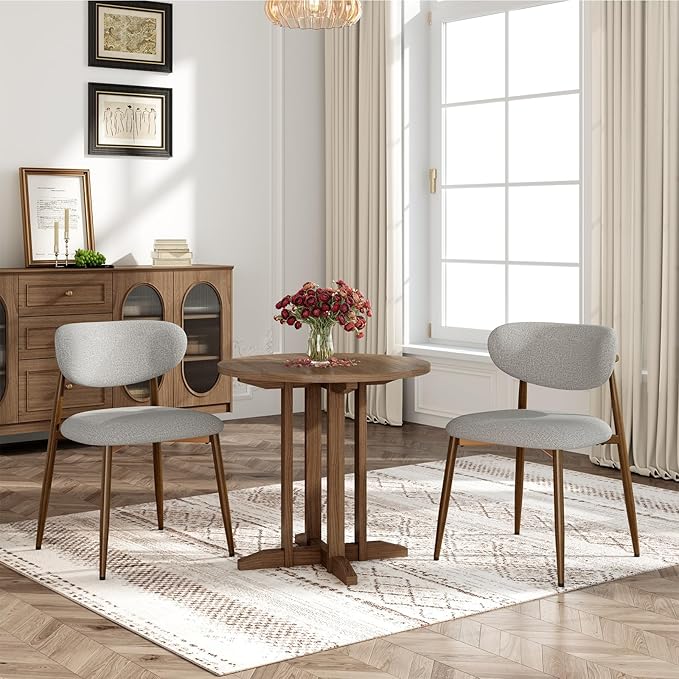 Dining Chairs Set of 2, Curved Back Kitchen Room Chairs with Metal Legs and A...