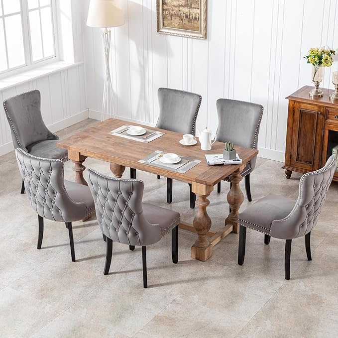 Modern Dining Chairs Set of 6, Upholstered Dining Chair with Full Back and Bu...
