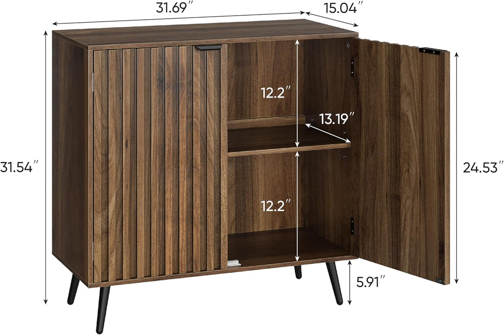 Smuxee Fluted Sideboard Cabinet, Freestanding Walnut Buffet Cabinet with Adju...