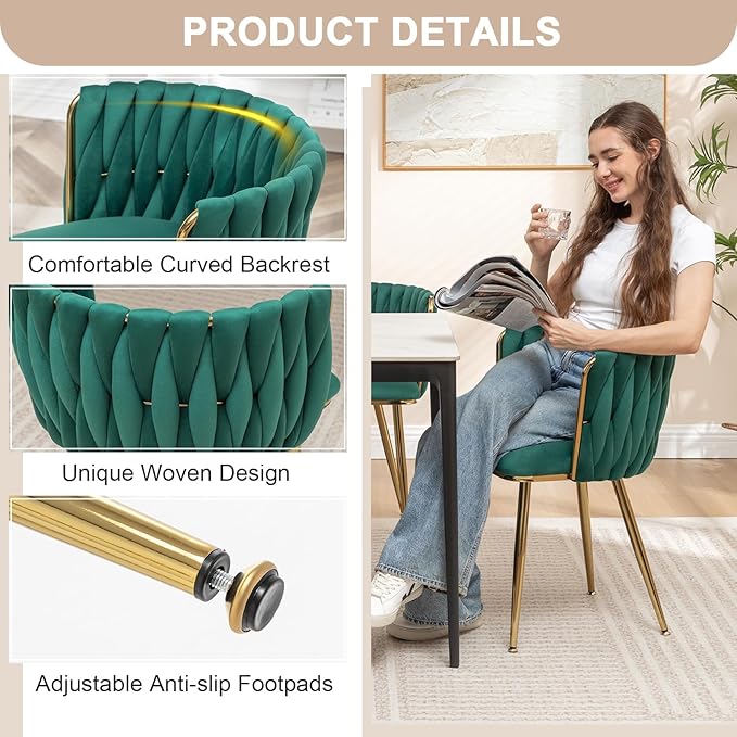 Kiztir Green Velvet Dining Chairs Set of 4 Upholstered Modern Dining Room Cha...