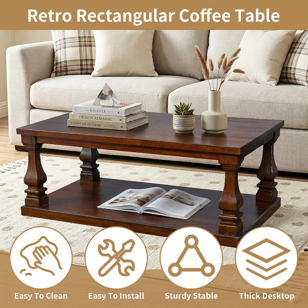 Farmhouse Living Room Table Set,Rustic Wooden Coffee Table Set of 3,Coffee Tb...