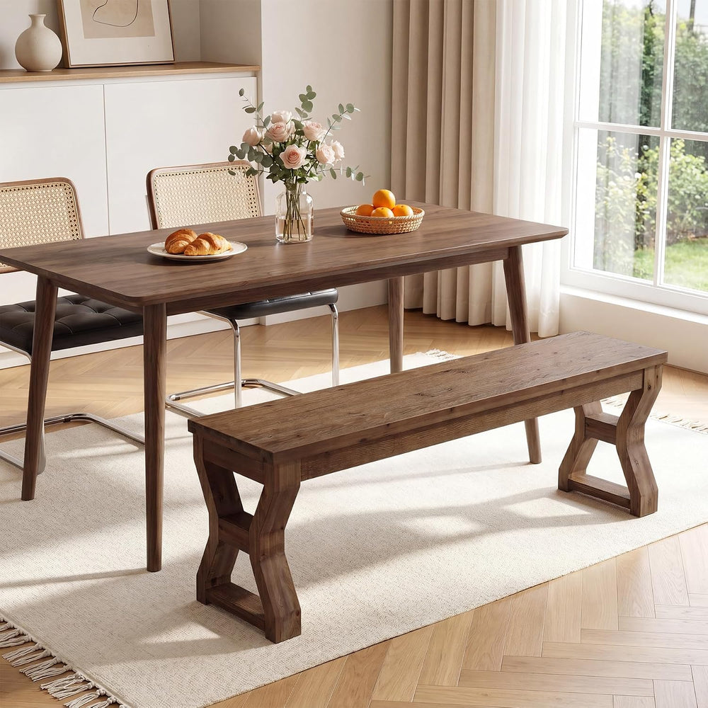 Set of 2 Solid Wood Dining Bench with Sturdy X-Cross Legs | 55" Farmhous...