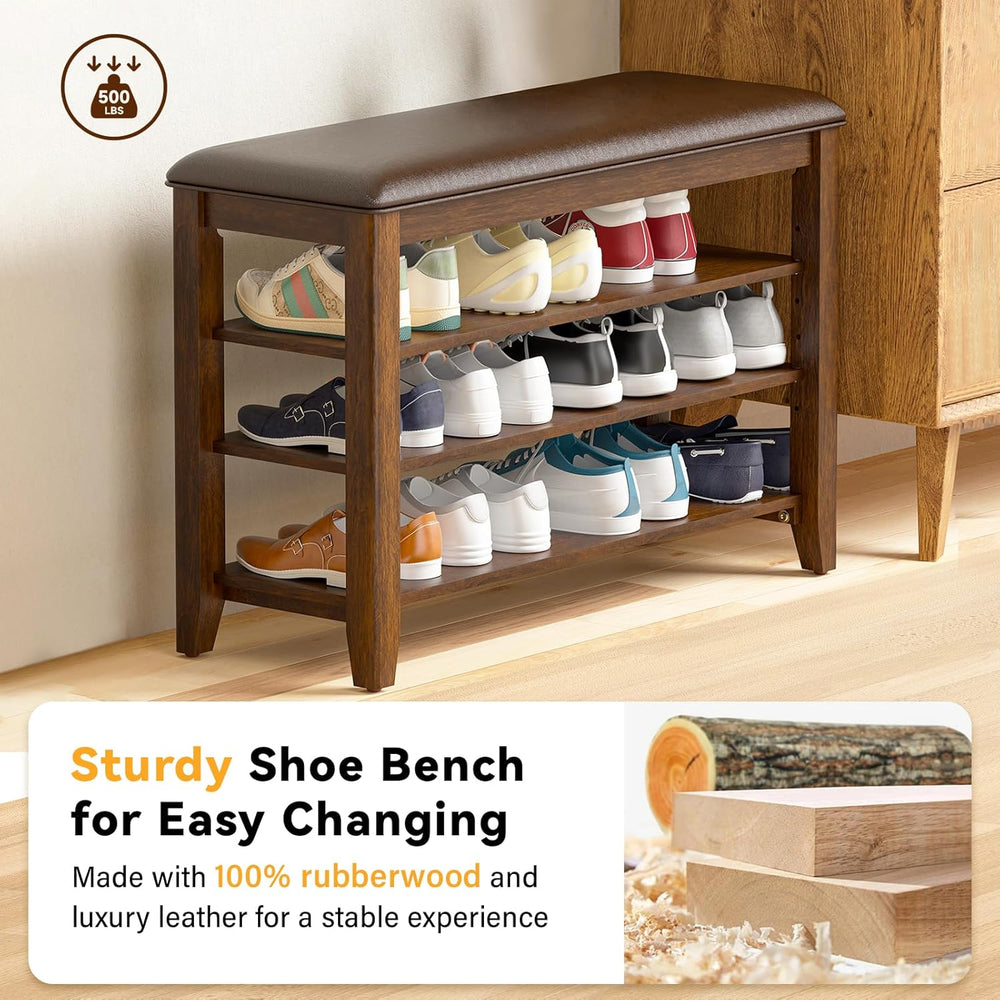 Shoe Rack Bench Entryway Storage with Leather Cushion, Shoe Organizer Bench f...