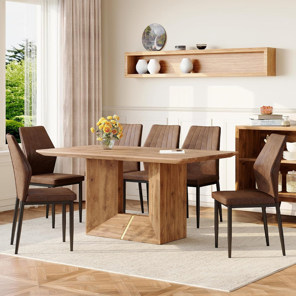 63'' Modern Dining Table Set for 6, Wooden Dining Table Chairs Set | ...