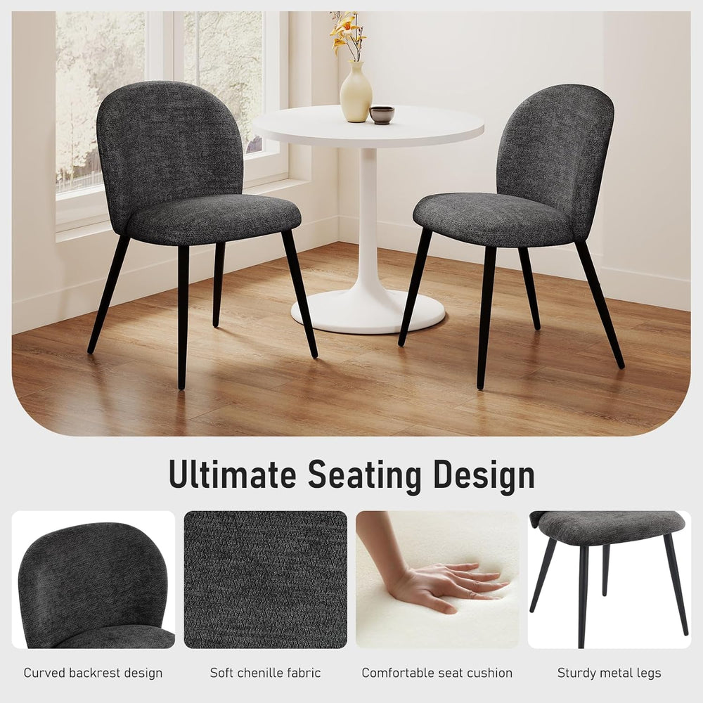 Dining Chairs Set of 2, Upholstered Chenille Dining Room Chairs with Black Me...