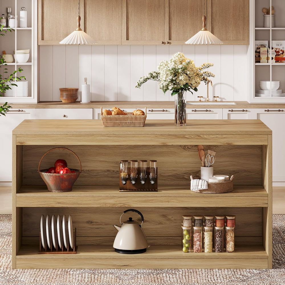 Tribesigns 59-Inch Kitchen Island with Storage, 3-Tier Farmhouse Stationary I...