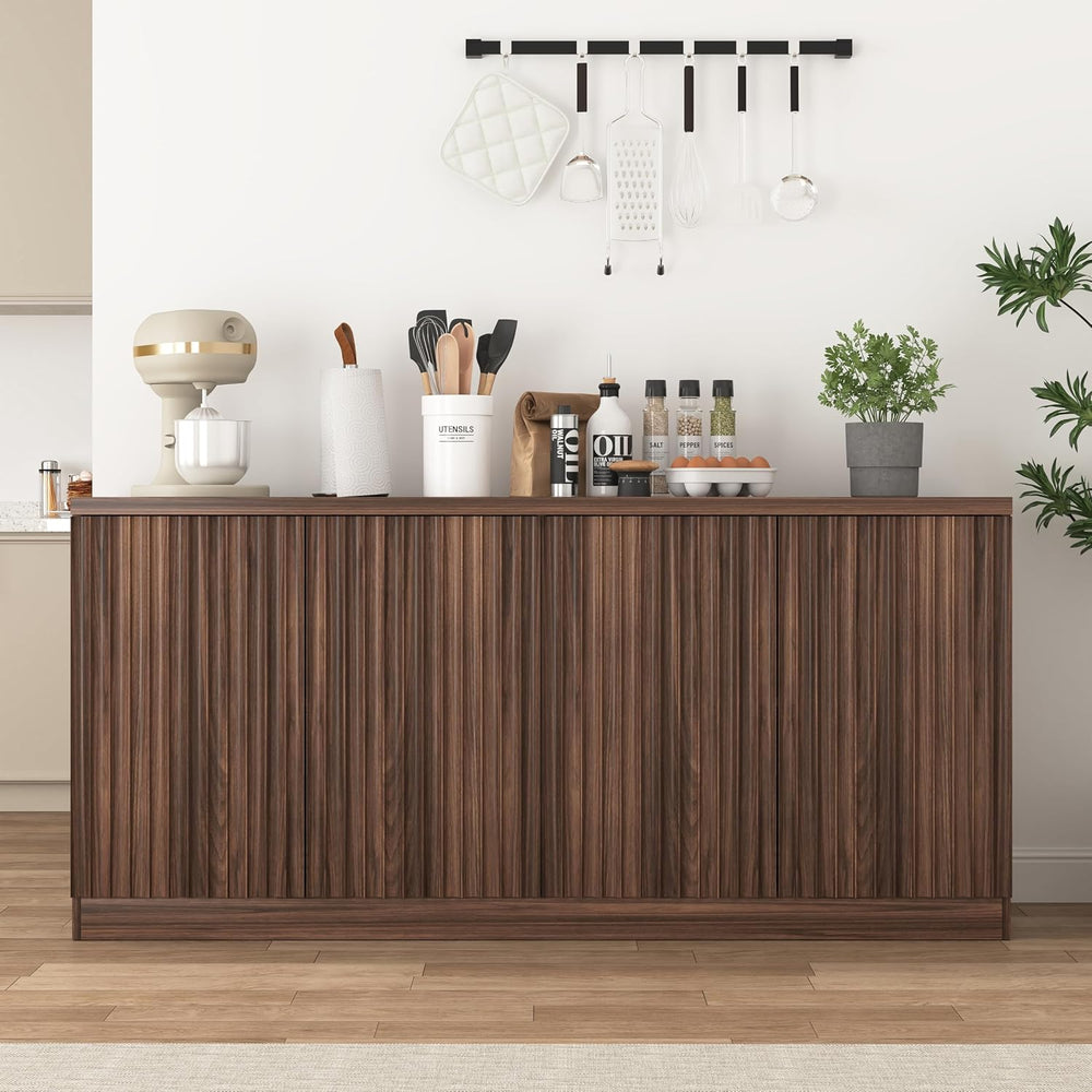 63" Fluted Buffet Cabinet Sideboard with Storage,Large Credenza with 4 D...