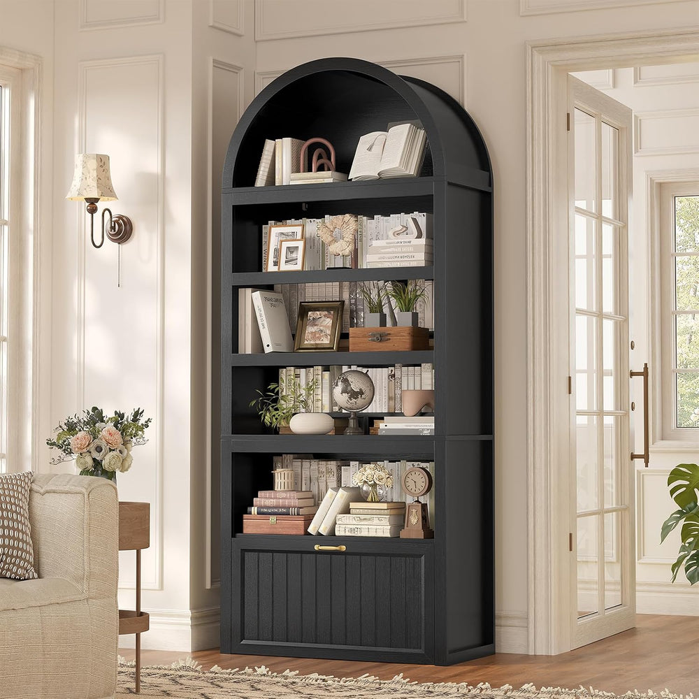 81" Tall Arched Cabinets,Bookcase with Drawer storage,Mid-Century Modern...