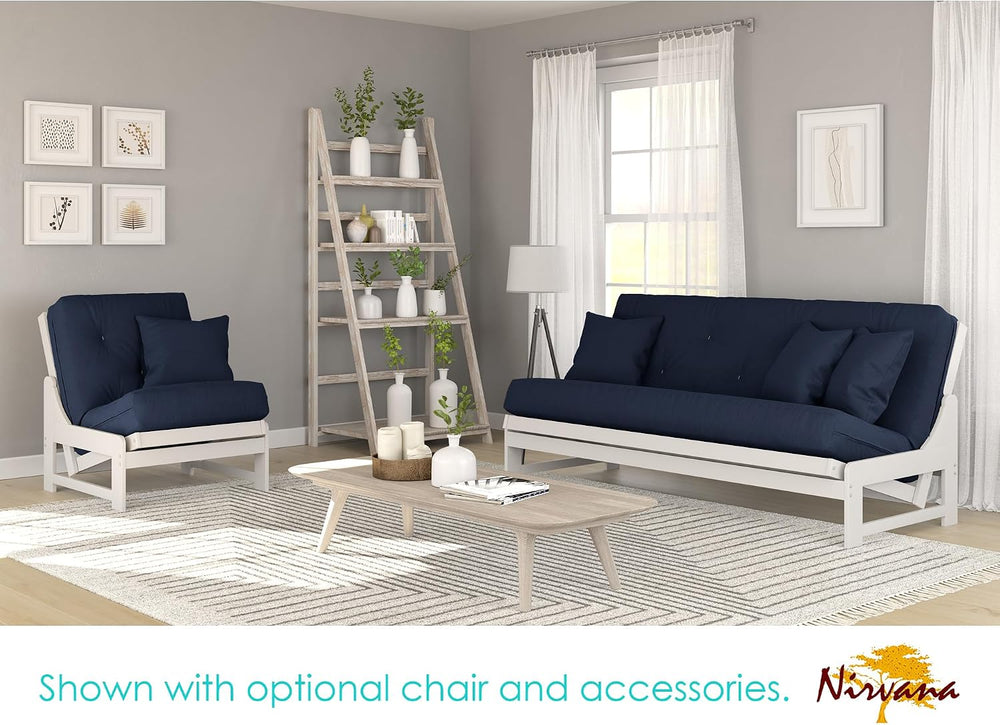 Nirvana Futons Arden White Futon with Storage Drawers Queen Size - Minimalist...