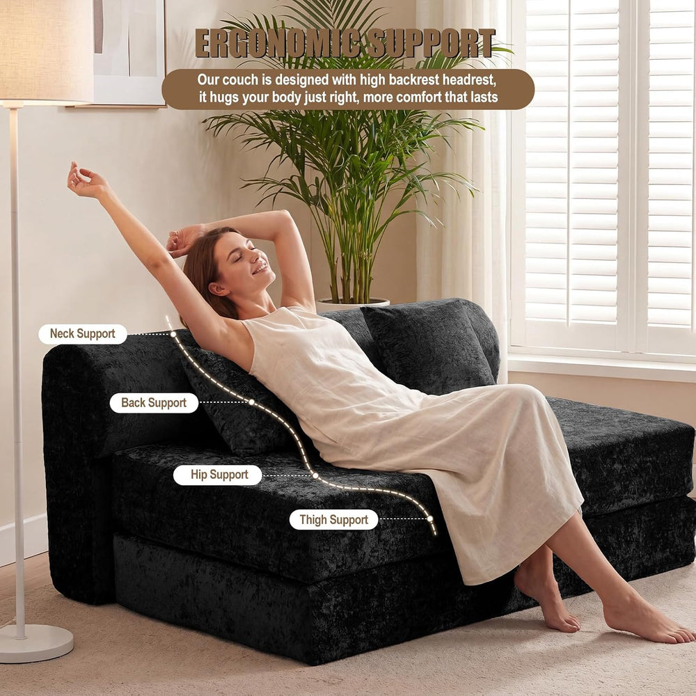 59" Convertible Sofa Bed with High Backrest & Washable Cover, Compre...