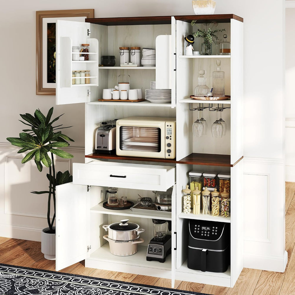 71" Kitchen Pantry Cabinet with Charging Station & LED Light,Freesta...