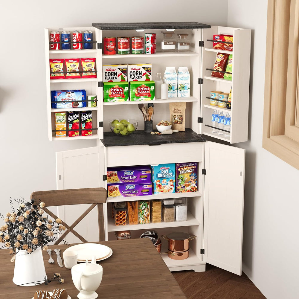COSIEST 72'' Kitchen Pantry Cabinet, Tall Kitchen Storage Cabinet wit...