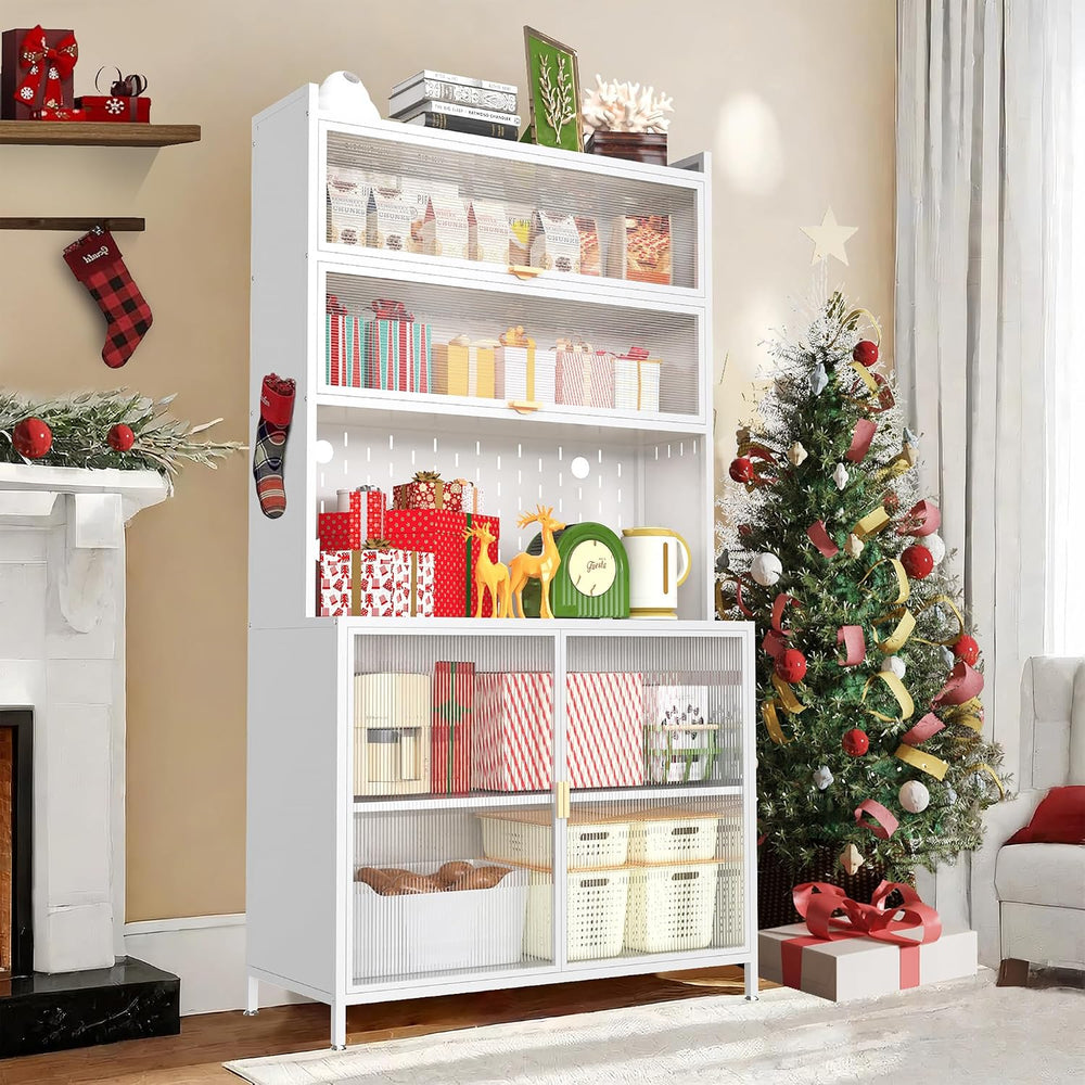 73" Metal Kitchen Pantry Cabinet with Flip Door - 6-Tier Storage Hutch w...