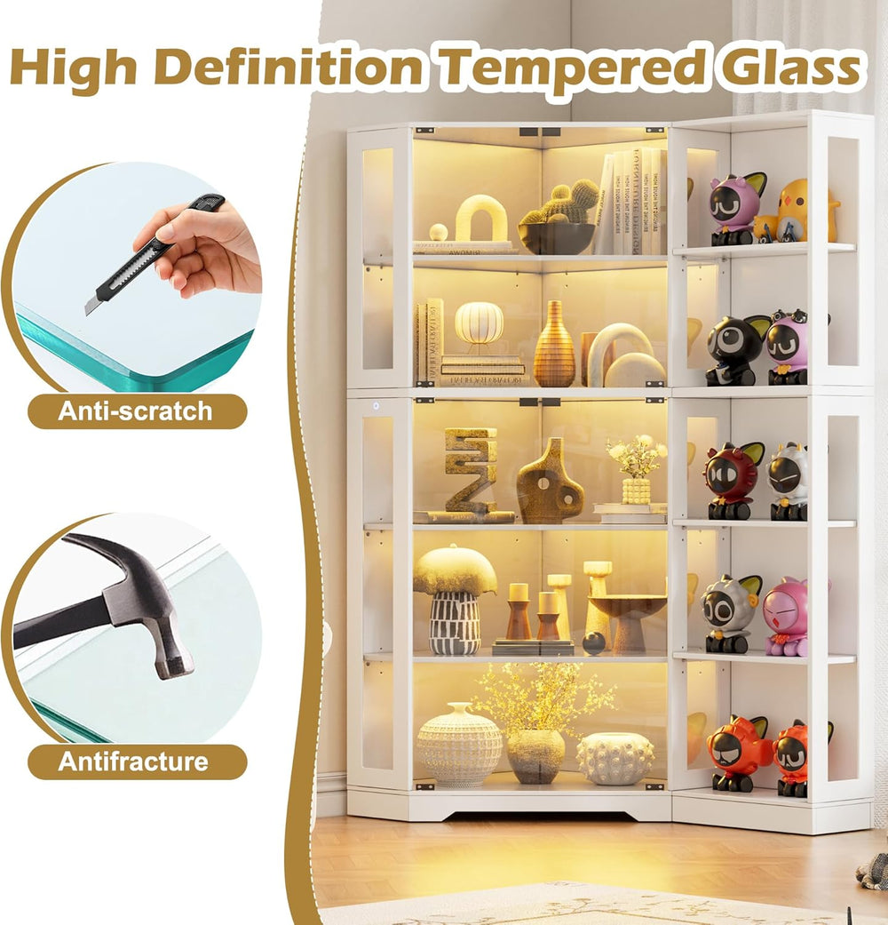 PAKASEPT Corner Display Curio Cabinet with Glass Doors, Glass Display Case wi...