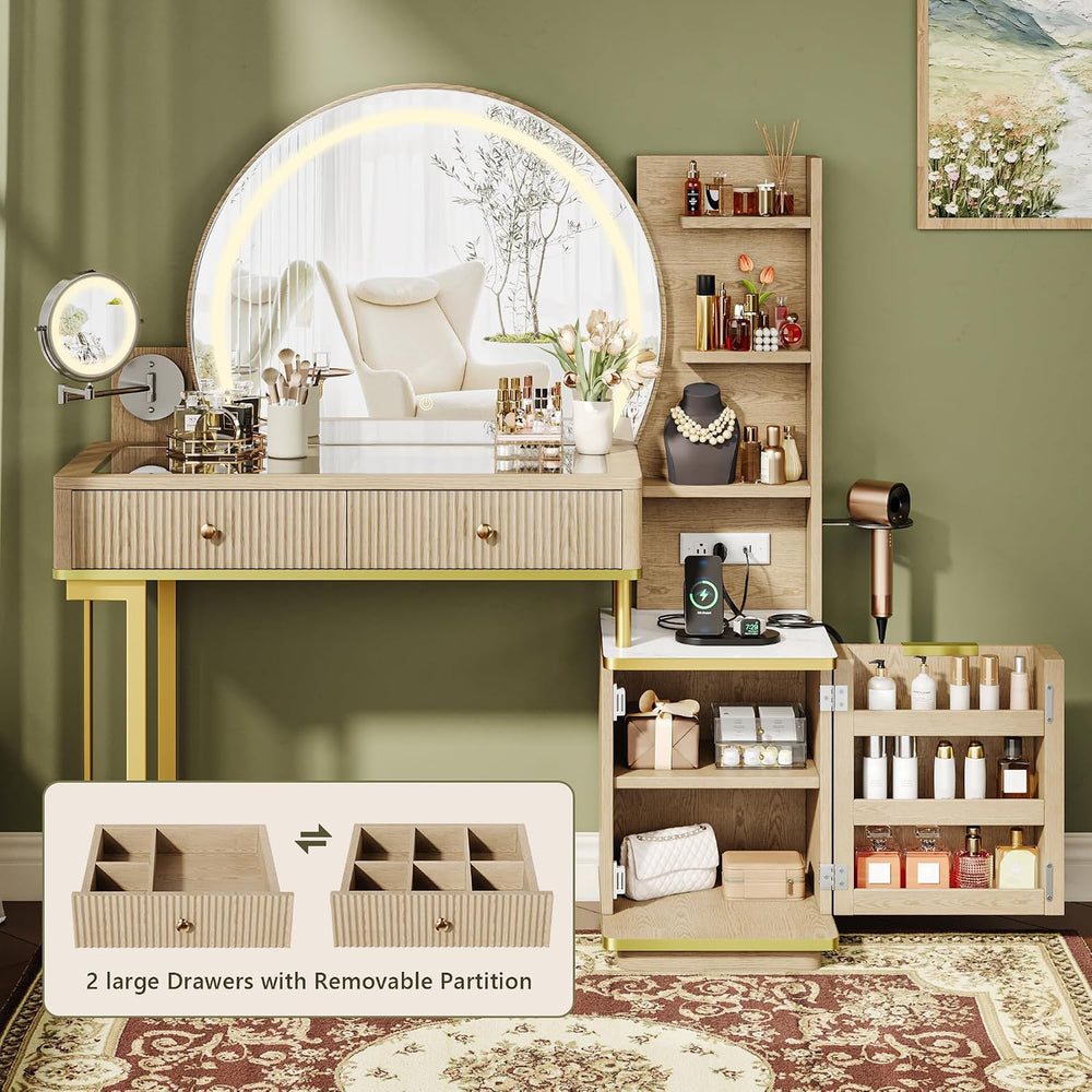 Einhomn Vanity Desk w/5x Magnifying Mirror, Fluted Makeup Vanity w/Mirror and...