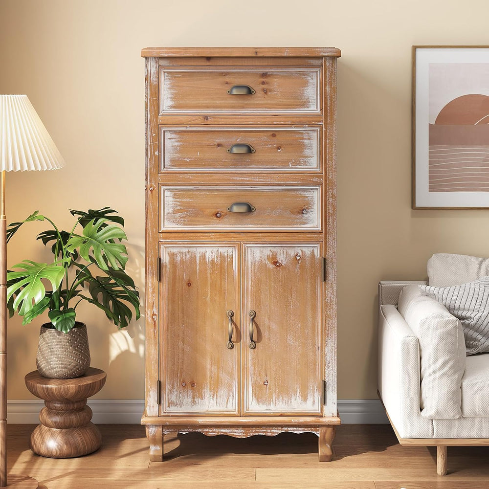 Rustic Tall Storage Cabinet - Distressed Solid Wood Frame Accent Cabinet with...