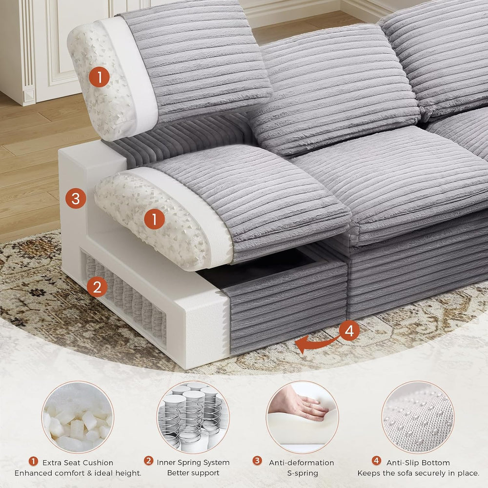 KKL 118" Modular Sectional Large Sofa Bed, Cloud Sectional Couch with Ot...