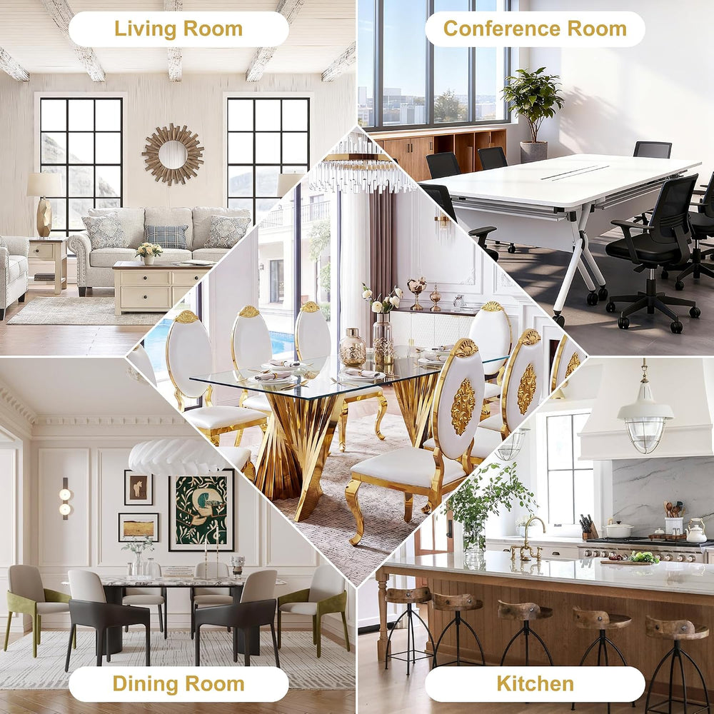 94" Modern Glass Gold Dining Table for 8-10, Luxury Kitchen Table with T...