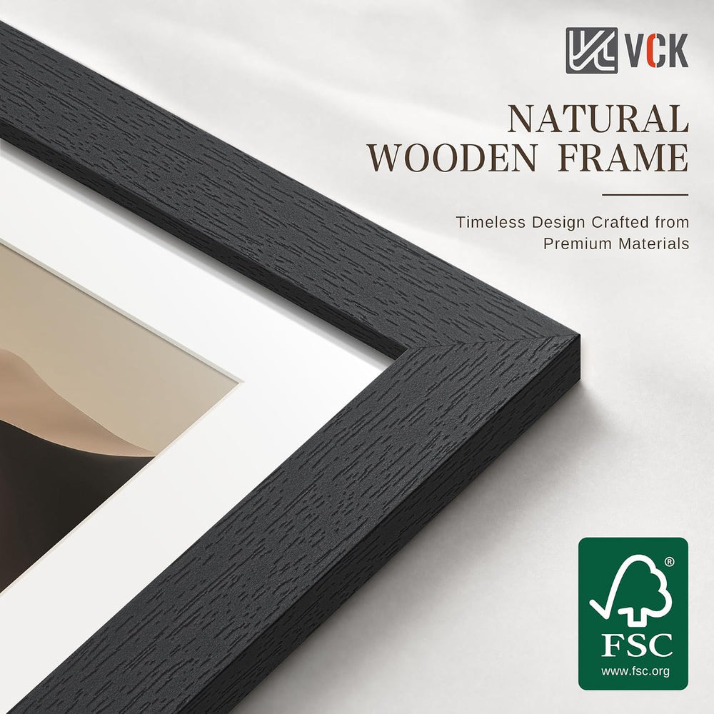 VCK 16x24 Picture Frame 4 Pack, Black Solid Wood, 12x18 Mat, for Poster