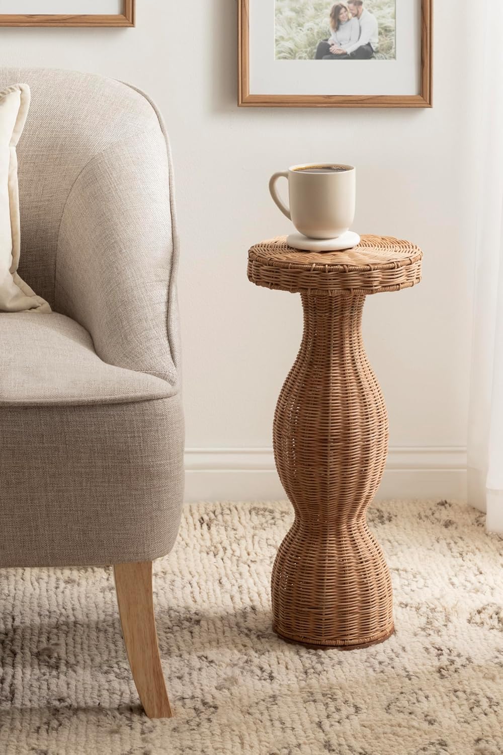 Kate and Laurel Sula Modern Woven Rattan Round Drink Table, 10 x 10 x 22, Nat...