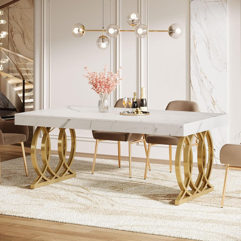 Tribesigns 63-Inch Dining Table for 4-6, Modern Kitchen Table with Faux Marbl...