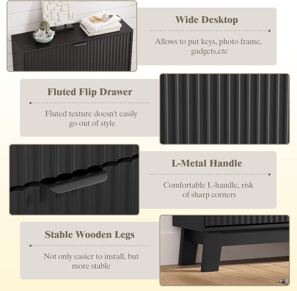 HUANLEGO Shoe Cabinet Storage for Entryway with 2 Flip Drawers, Fluted Narrow...