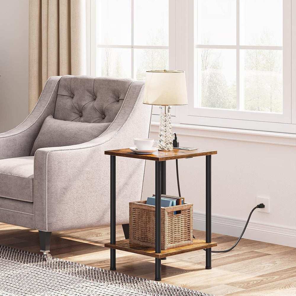 HOOBRO Side Table with Charging Station, Set of 2 End Tables with USB Port an...