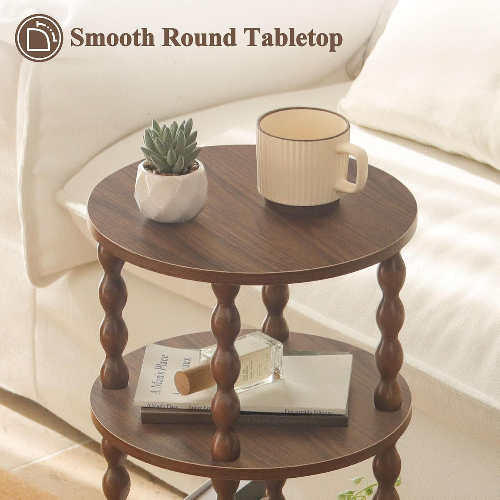 AWASEN Small Round End Table, Round Side Table with 3-Tier Open Shelf for Sma...