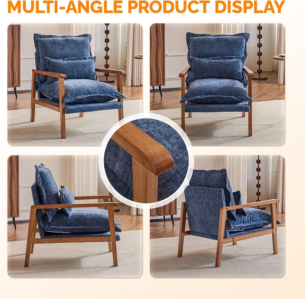 VINGLI Mid-Century Modern Cloud Accent Armchair with Lumbar Pillow, 6.3'&...
