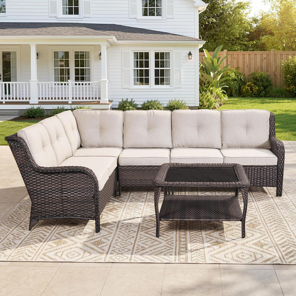 Belord Patio Furniture Set 6 Seats, Oversized Outdoor Sectional Couch, Two 3-...