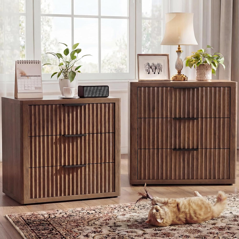 23" Wide Fluted Nightstands Set of 2, Bedroom End Table | Modern Nightst...