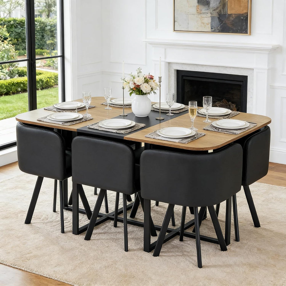 7-Piece Dining Table Set for 6,Modern Dining Room Table Set for 6 with Cushio...
