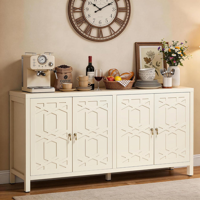 RoyalCraft Buffet Cabinet with Storage, 60" Modern Storage Cabinet, Beige